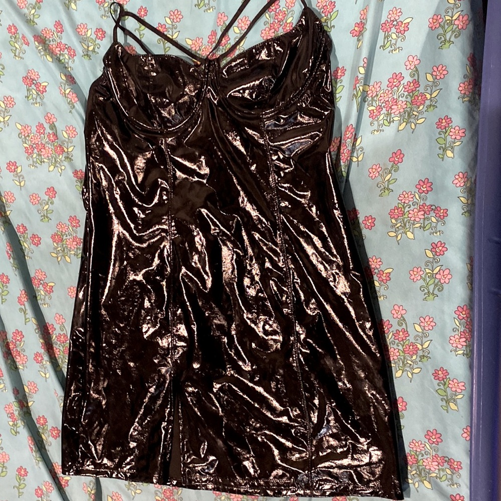 Faux leather mini dress